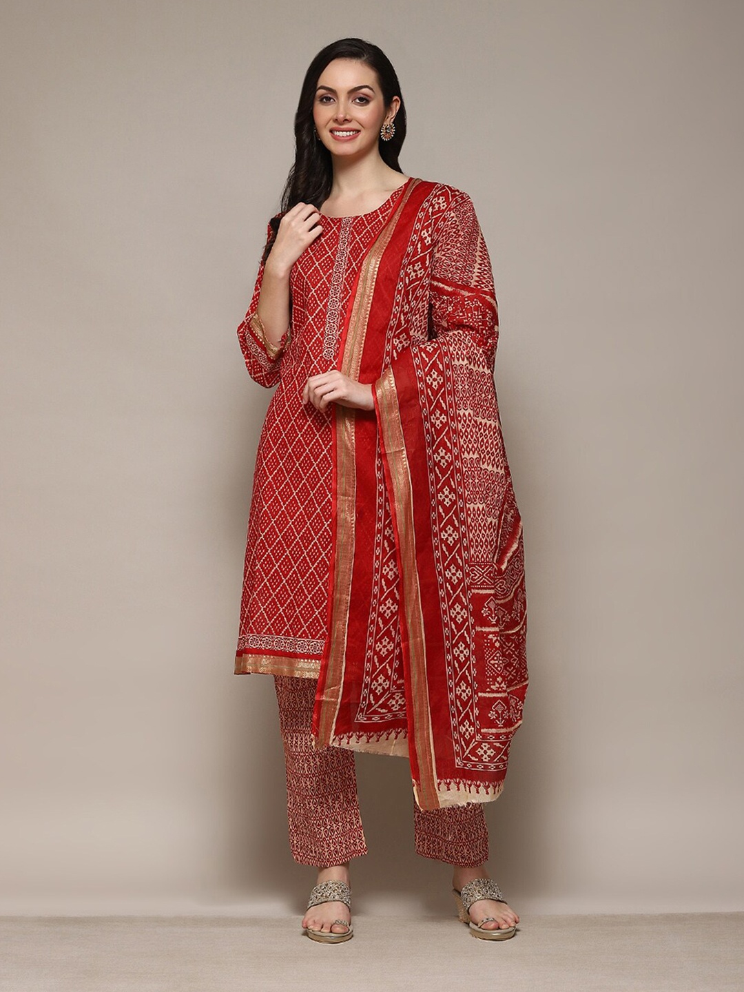 

Biba Unstitched Dress Material, Red