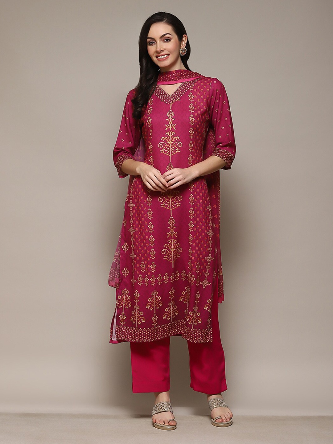 

Biba Ethnic Motifs Printed Unstitched Dress Material, Pink