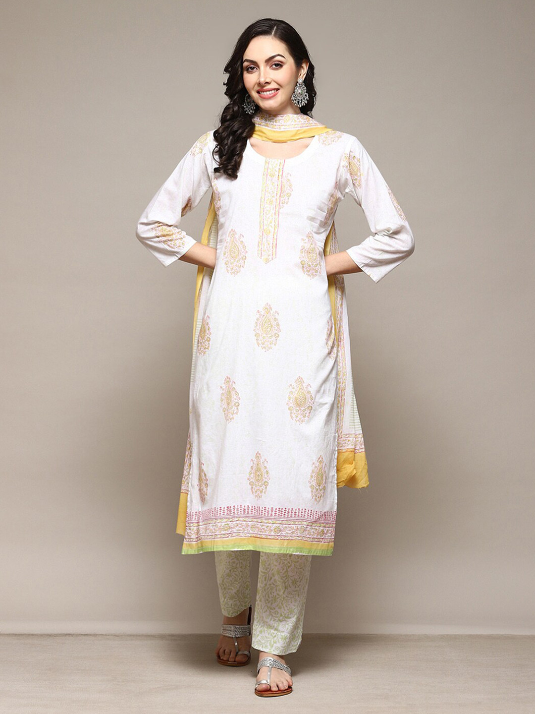 

Biba Ethnic Motif Printed Unstitched Dress Material, White