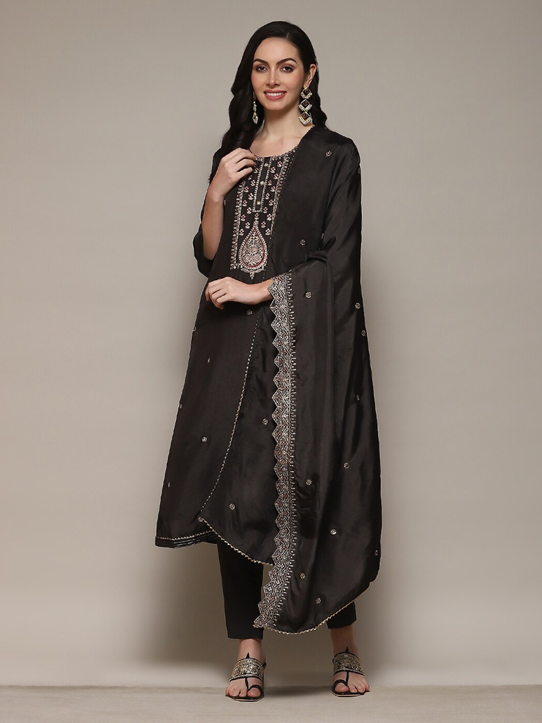 

Biba Ethnic Embroidered Unstitched Dress Material, Black