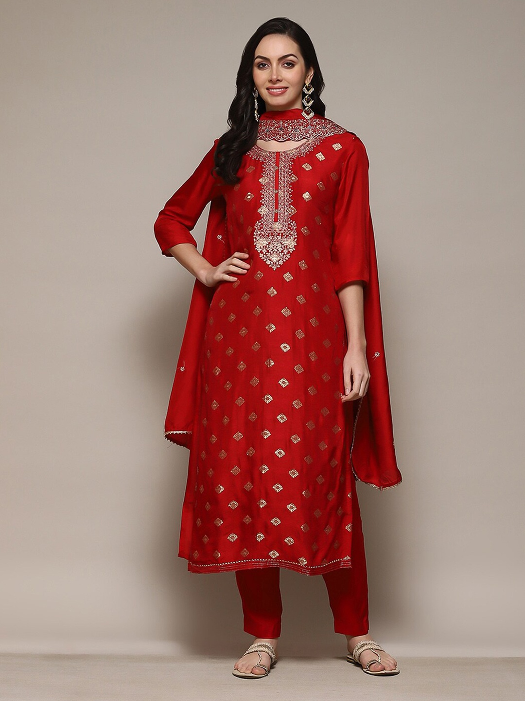 

Biba Ethnic Motif Woven Design Unstitched Dress Material, Red