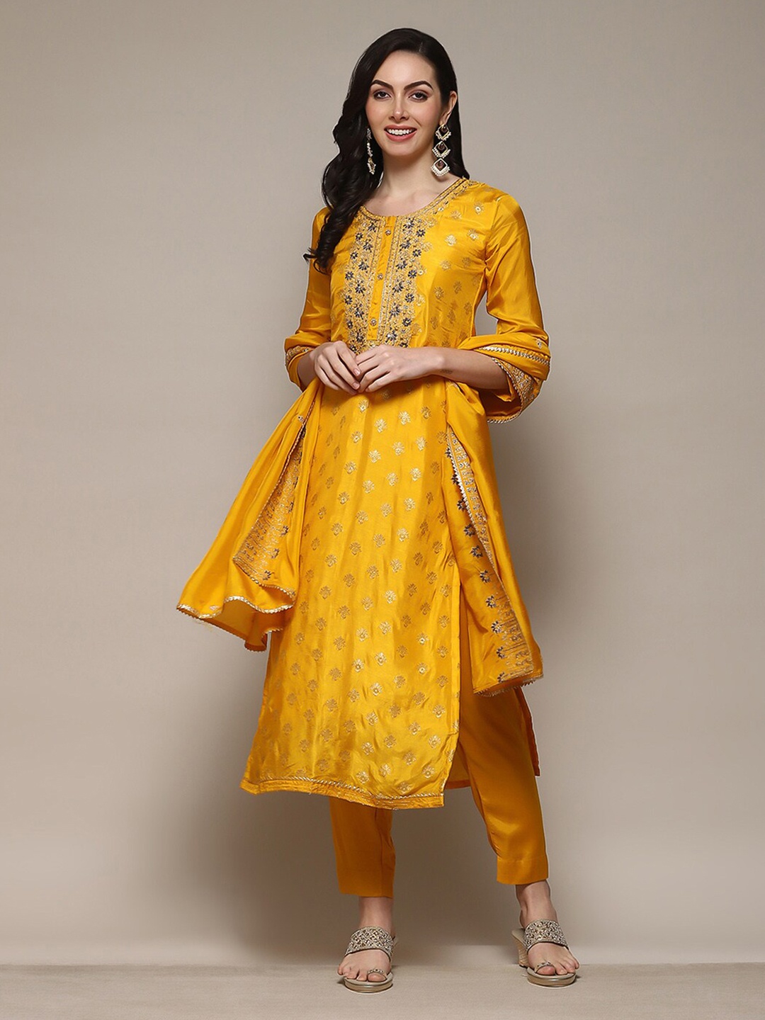 

Biba Pure Silk Unstitched Dress Material, Yellow