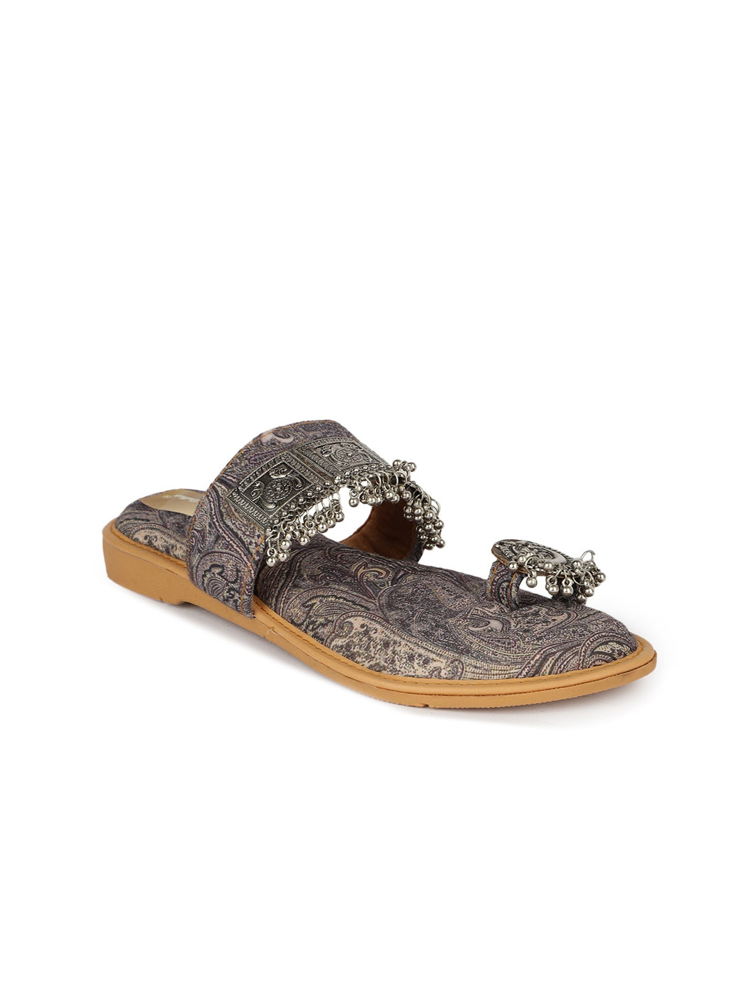 

The Desi Dulhan Printed Embellished One Toe Flats, Grey
