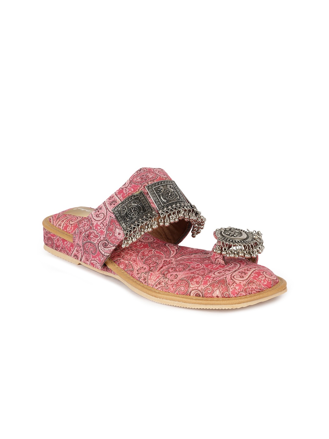 

The Desi Dulhan Printed Ethnic Embellished Fabric One Toe Flats, Pink