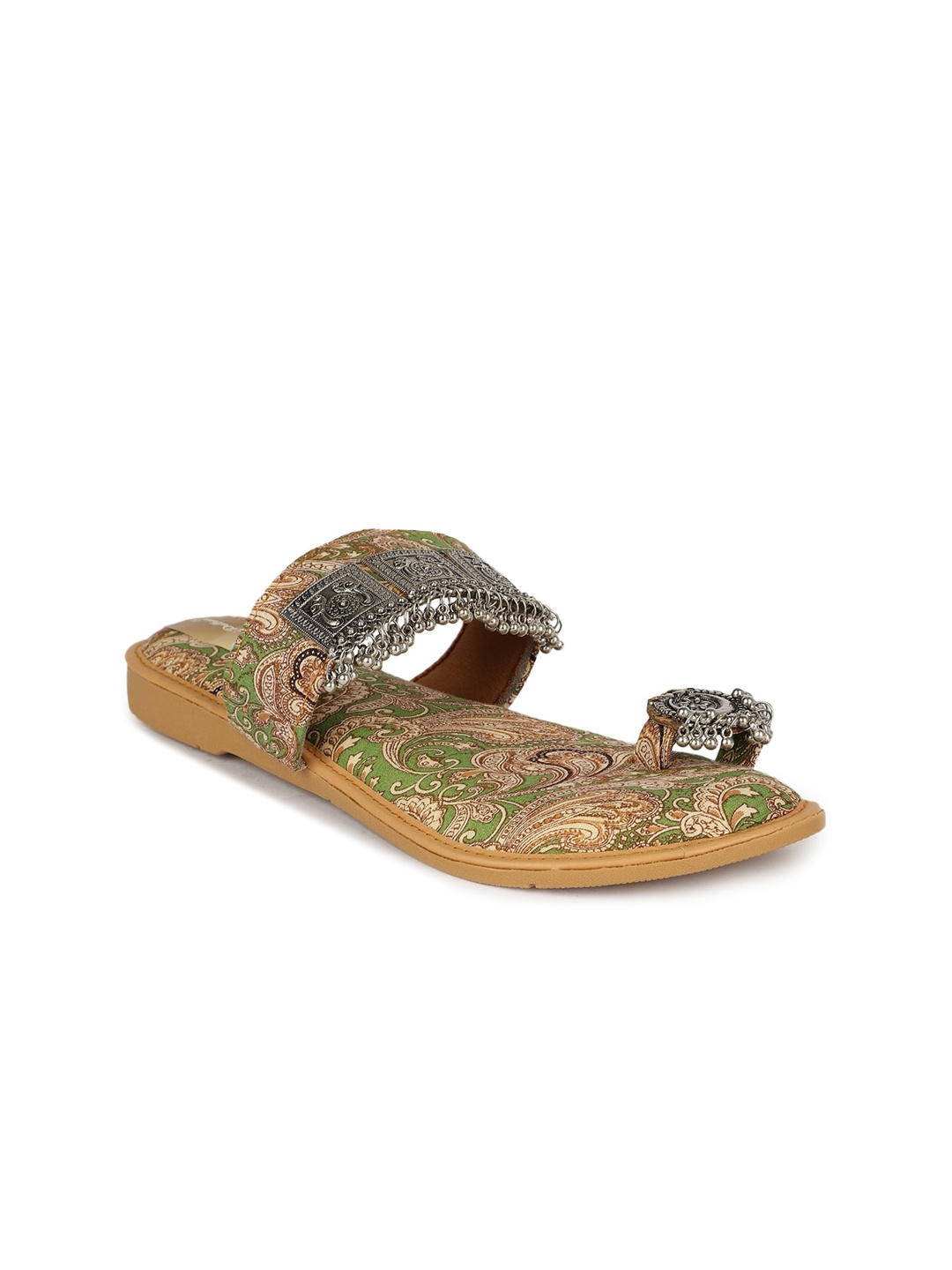 

The Desi Dulhan Printed Embellished One Toe Flats, Green