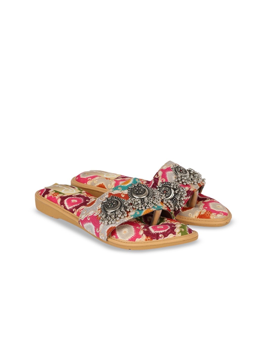 

The Desi Dulhan Printed Embellished Open Toe Flats, Pink