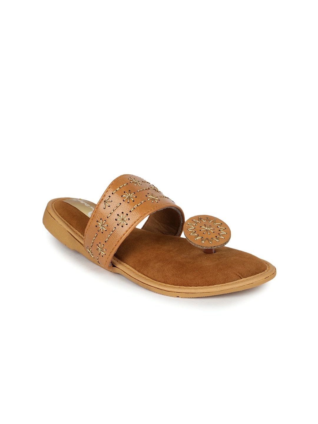 

The Desi Dulhan Ethnic Embroidered One Toe Flats, Tan