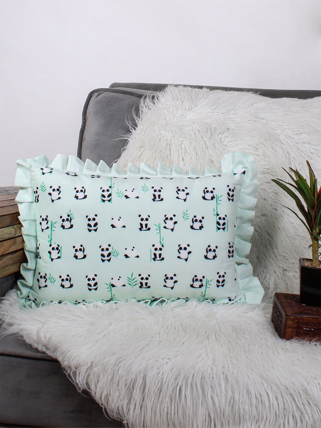 

STITCHNEST Green & Black Quirky Velvet Rectangle Cushion Cover