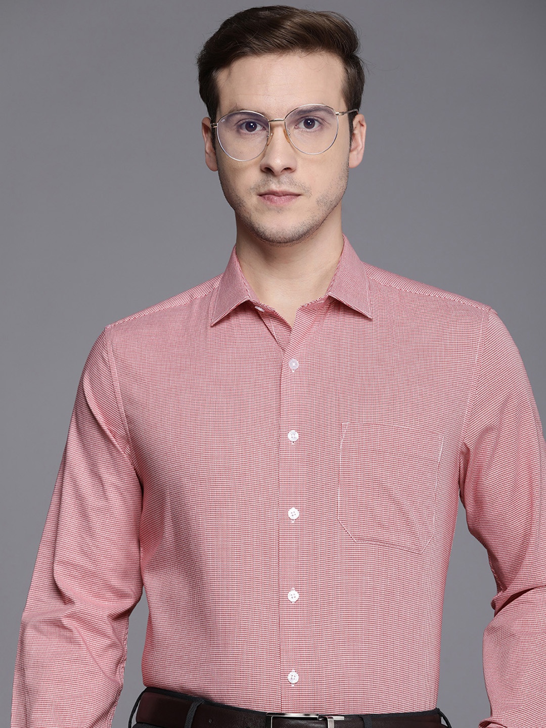

Louis Philippe Slim Fit Micro Checked Formal Shirt, Pink
