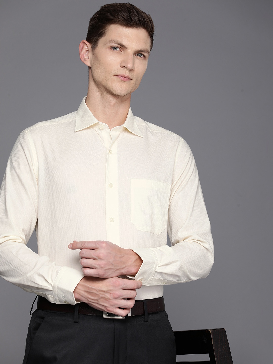 

Louis Philippe Pure Cotton Classic Fit Opaque Formal Shirt, Cream