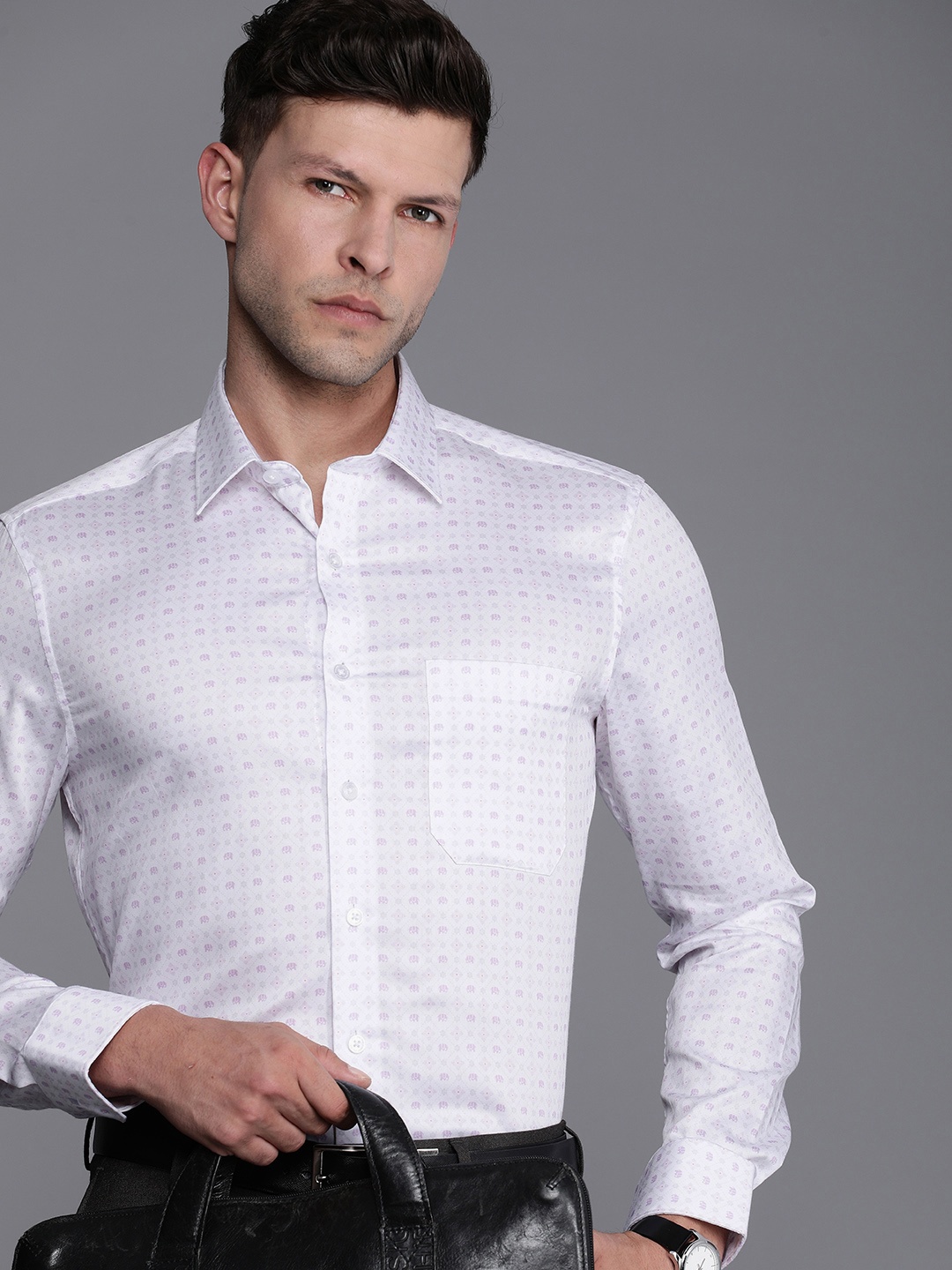 

Louis Philippe Slim Fit Ethnic Motifs Printed Cotton Formal Shirt, White