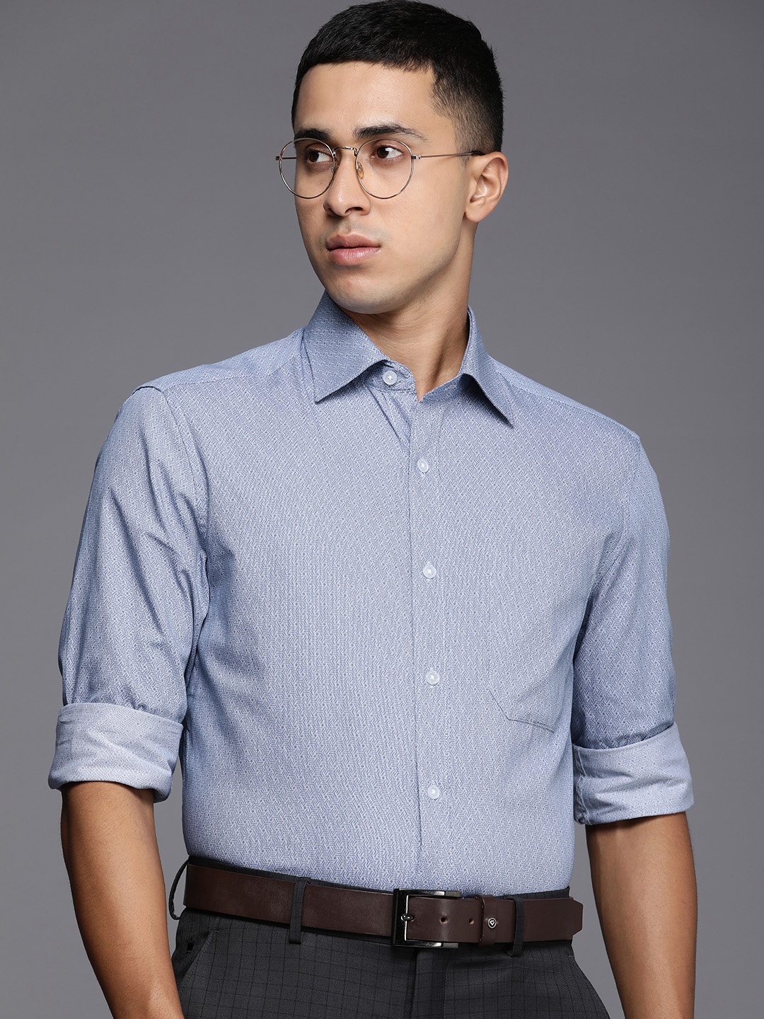 

Louis Philippe Printed Classic Pure Cotton Formal Shirt, Blue