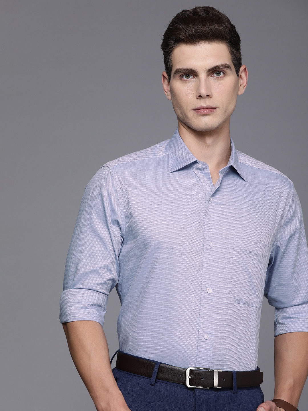 

Louis Philippe Men Textured Pure Cotton Classic Fit Opaque Formal Shirt, Blue