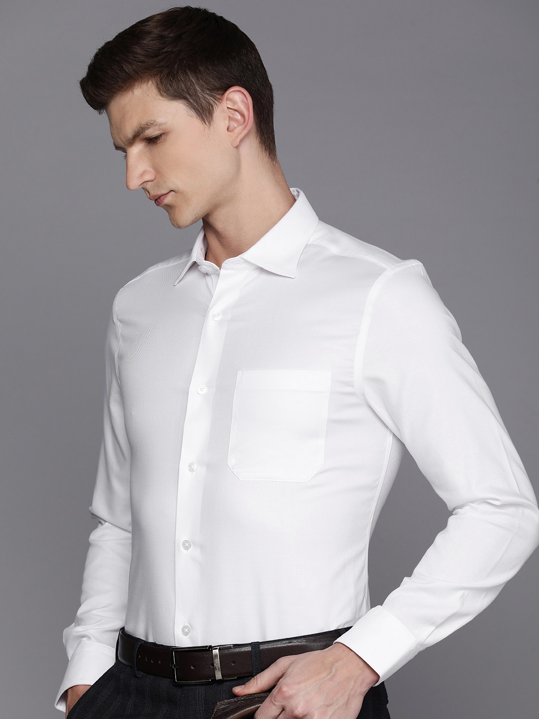 

Louis Philippe Self Design Classic Fit Pure Cotton Opaque Formal Shirt, White