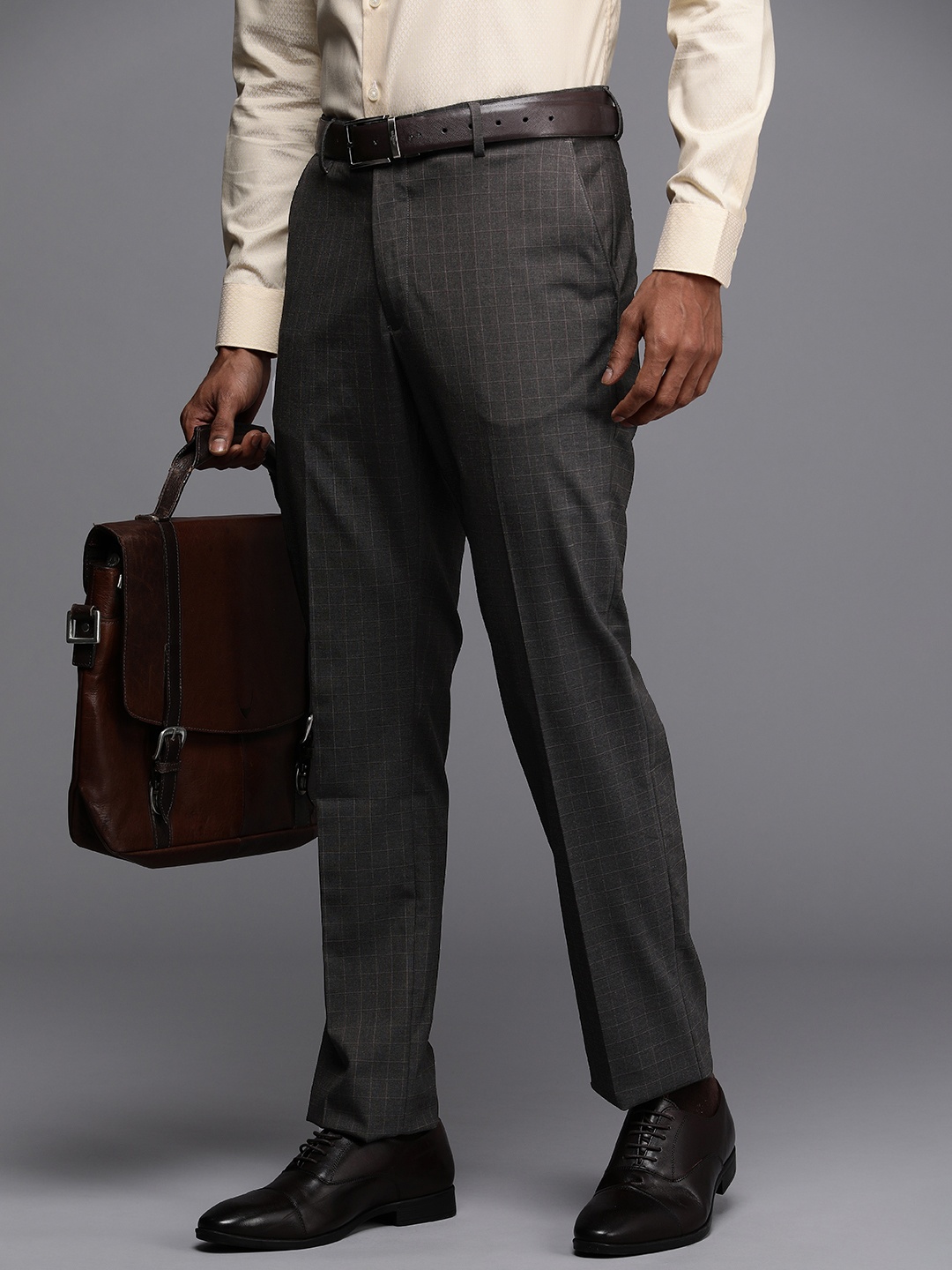 

Louis Philippe Checked Slim Fit Formal Trousers, Grey