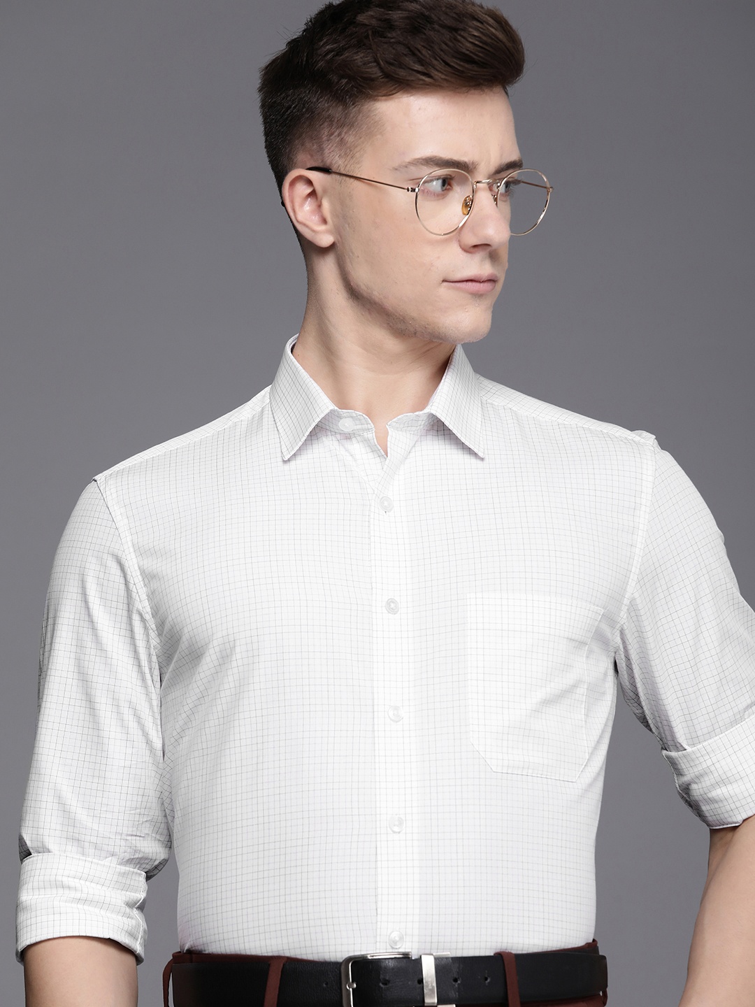 

Louis Philippe Pure Cotton Slim Fit Grid Tattersall Checked Formal Shirt, White