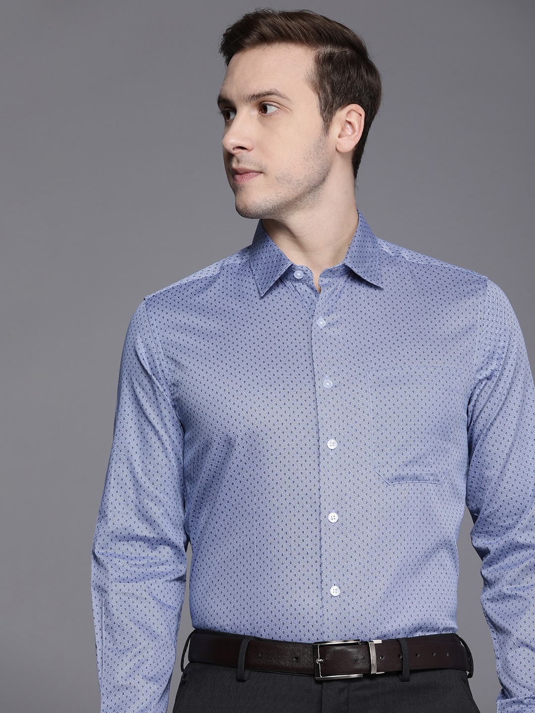 

Louis Philippe Slim Fit Printed Pure Cotton Formal Shirt, Blue