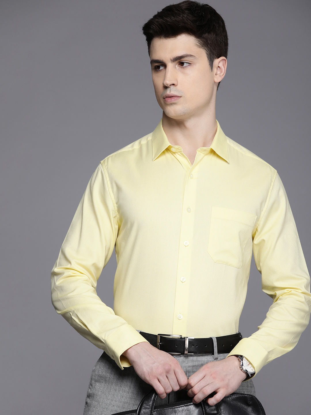 

Louis Philippe Self Design Slim Fit Pure Cotton Formal Shirt, Yellow