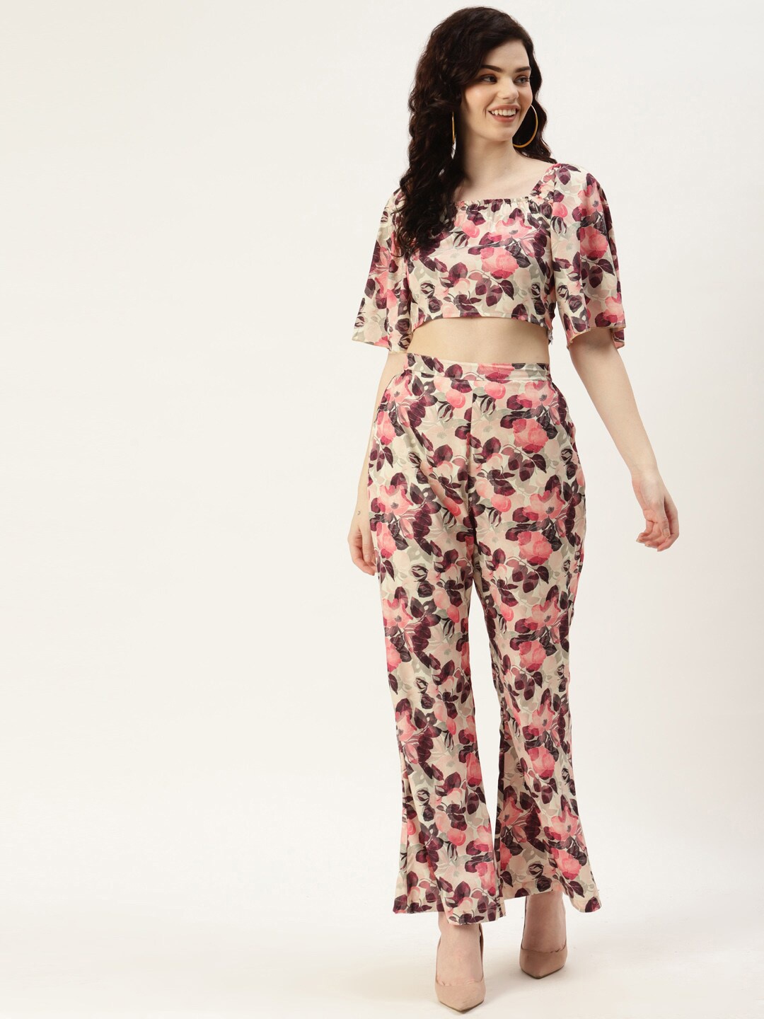 

SIRIKIT Floral Printed Top & Trousers Co-Ord Set, Beige