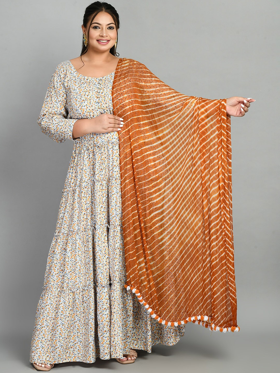 

PrettyPlus by Desinoor.com Plus Size Floral Printed Ethnic Dress, Blue
