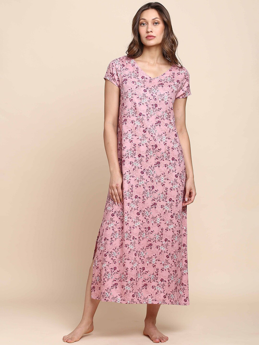 

Van Heusen Floral Printed V-Neck Midi Nightdress, Pink