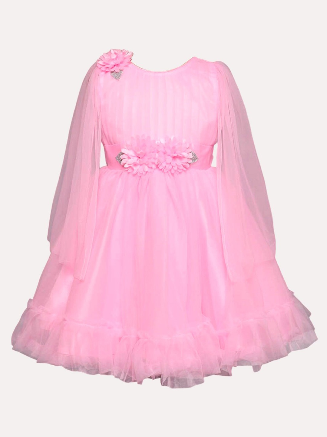 

The Magic Wand Girls Round Neck Slit Sleeve Gathered Fit & Flare Dress, Pink