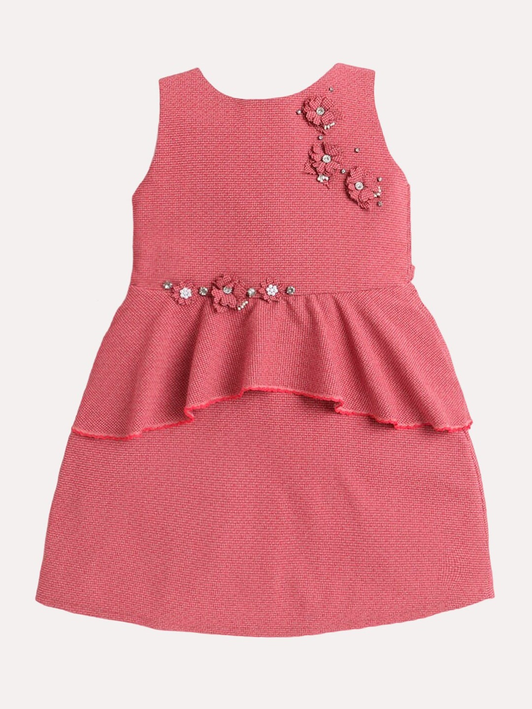 

The Magic Wand Girls Self Design Sleeveless Ruffles Fit & Flare Dress, Pink