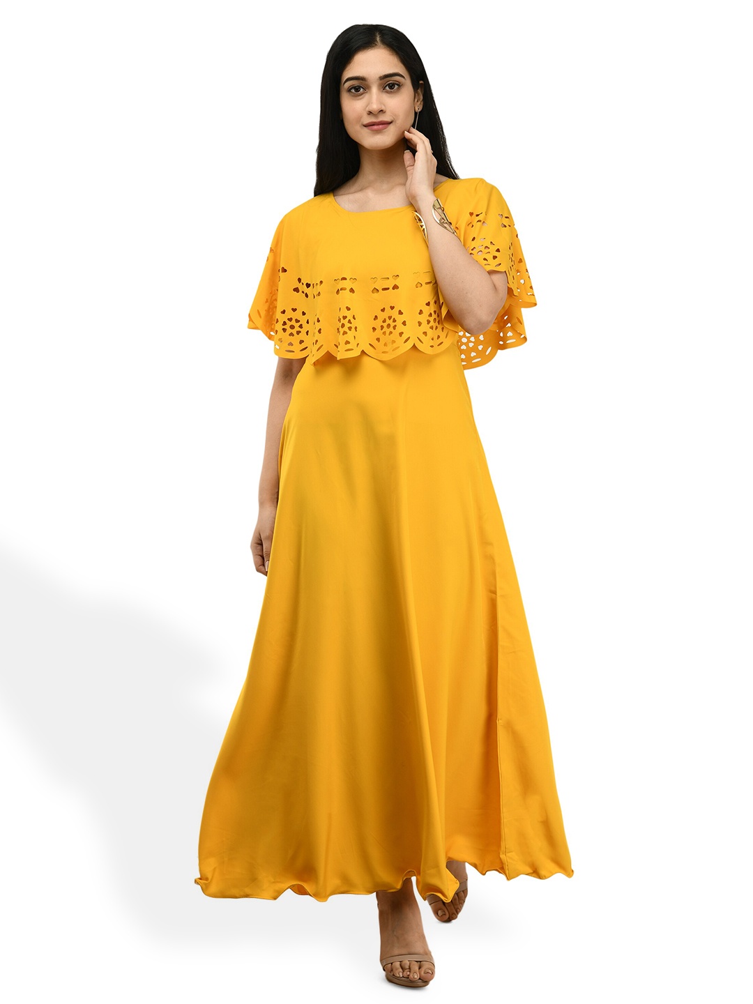 

OCEANISTA Cape Sleeves Cut Outs Maxi Dress, Yellow