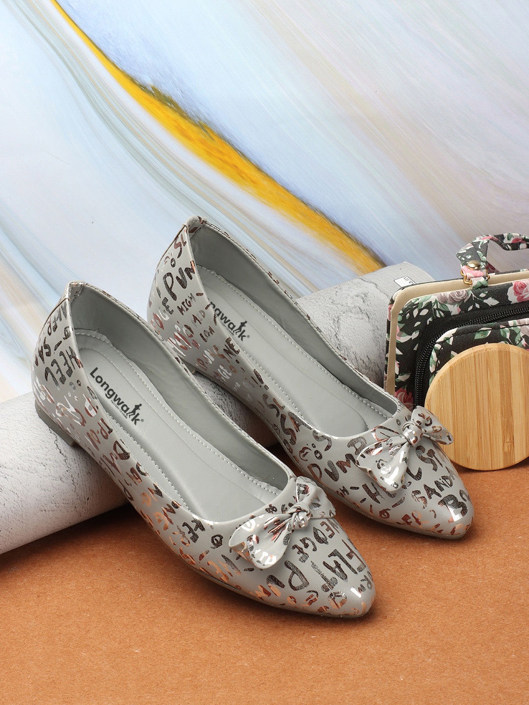 

Longwalk Printed Bow Detail Ballerinas, Grey