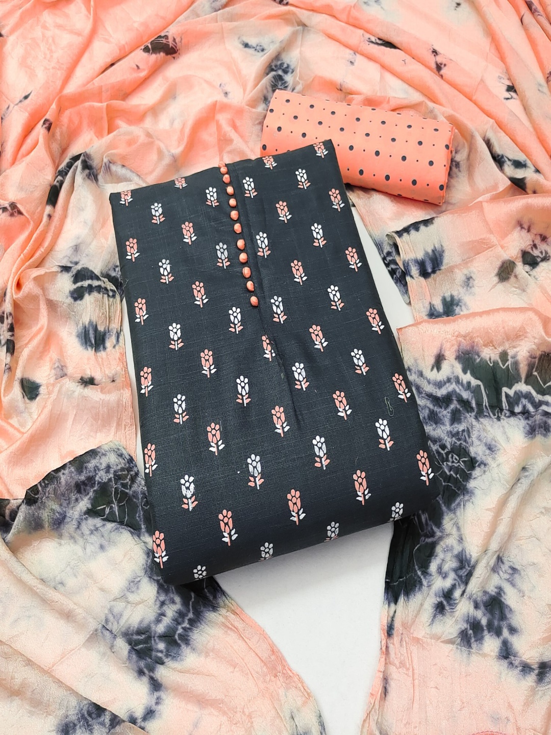 

KALINI Floral Printed Unstitched Dress Material, Grey