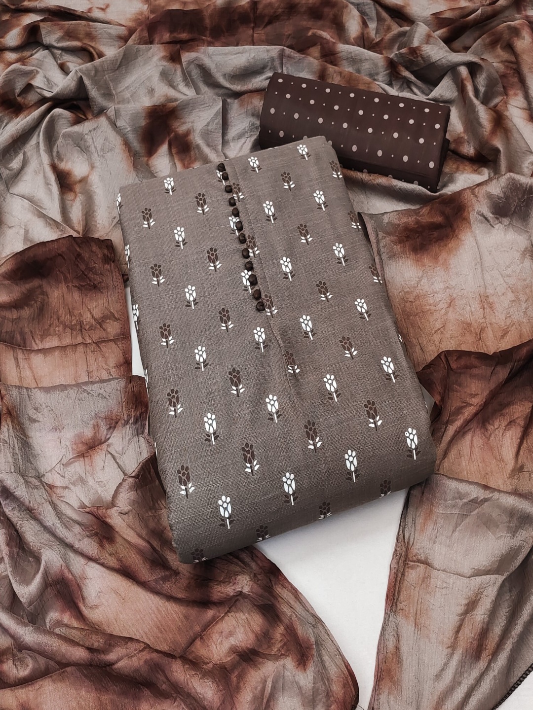 

KALINI Floral Printed Unstitched Dress Material, Brown