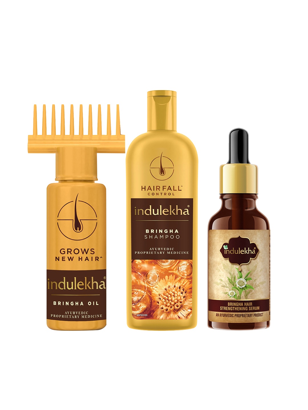 

indulekha Set of Bringha Hair Oil+Anti-Hairfall Shampoo+Hair Strengthening Serum, Yellow