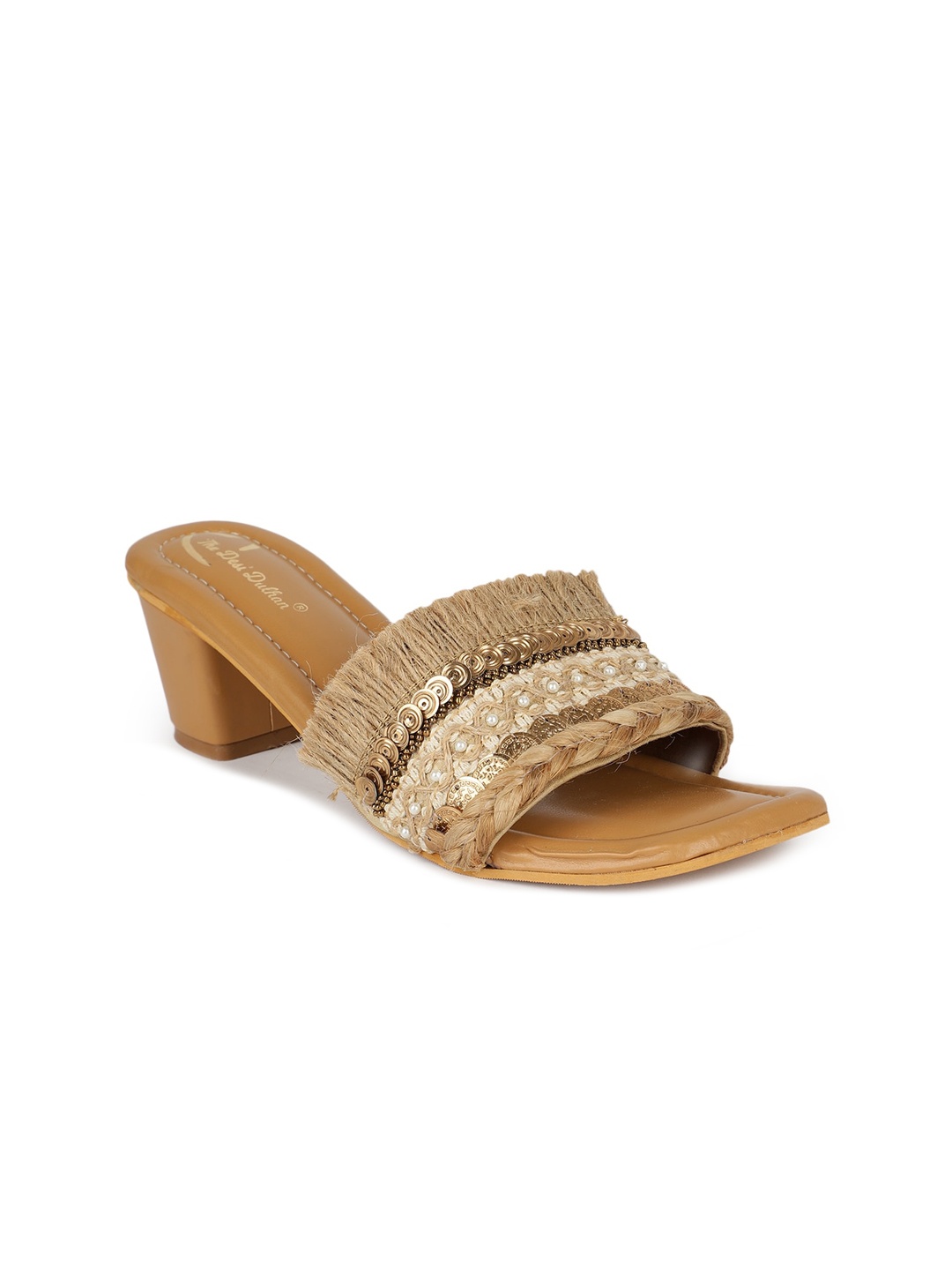 

The Desi Dulhan Ethnic Embellished Block Heels, Camel brown