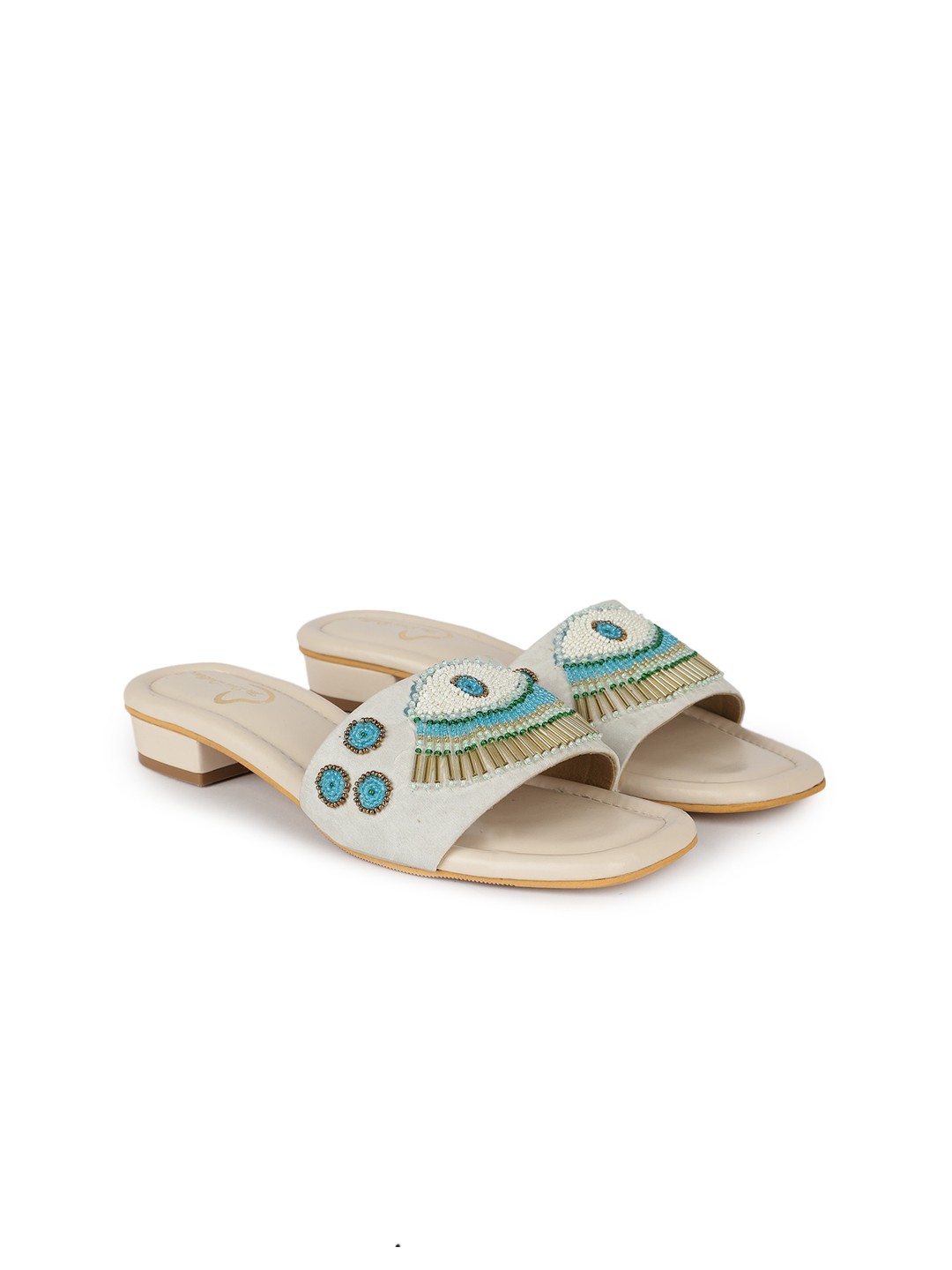 

The Desi Dulhan Embellished Open Toe Block Heels, White