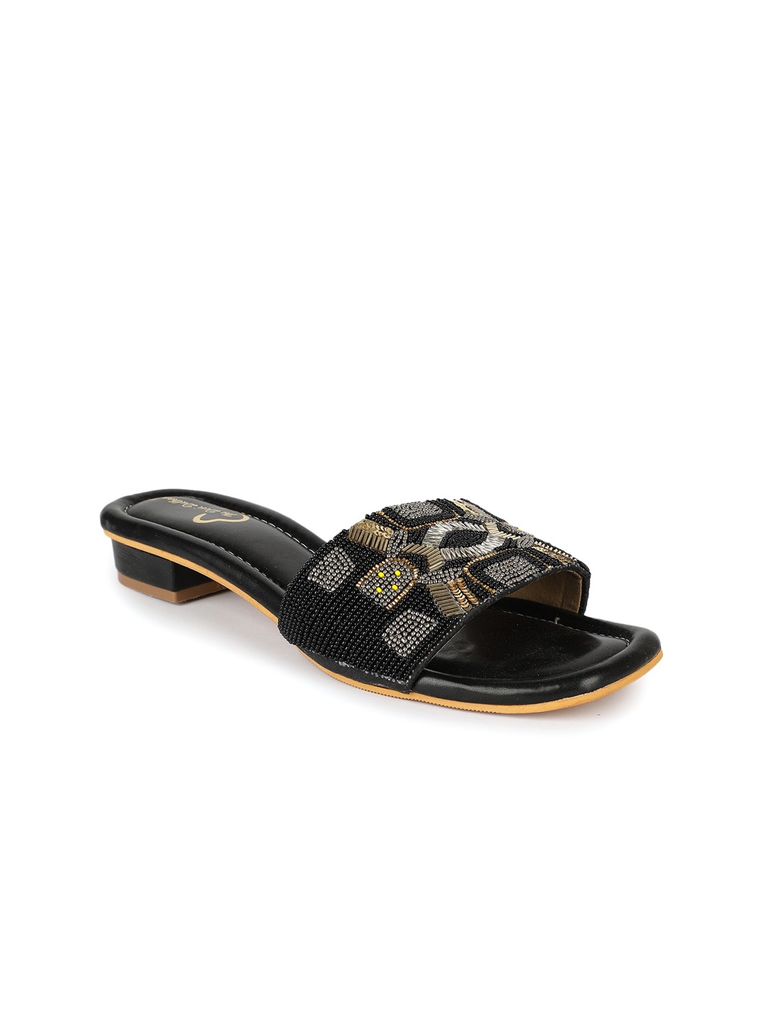 

The Desi Dulhan Embellished Open Toe Block Heels, Black