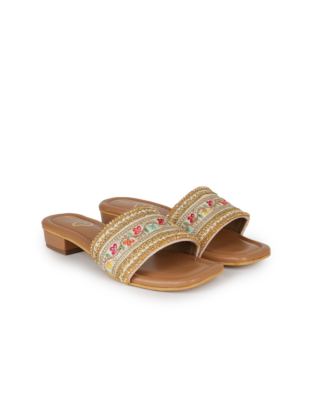 

The Desi Dulhan Ethnic Embellished Block Heels, Gold
