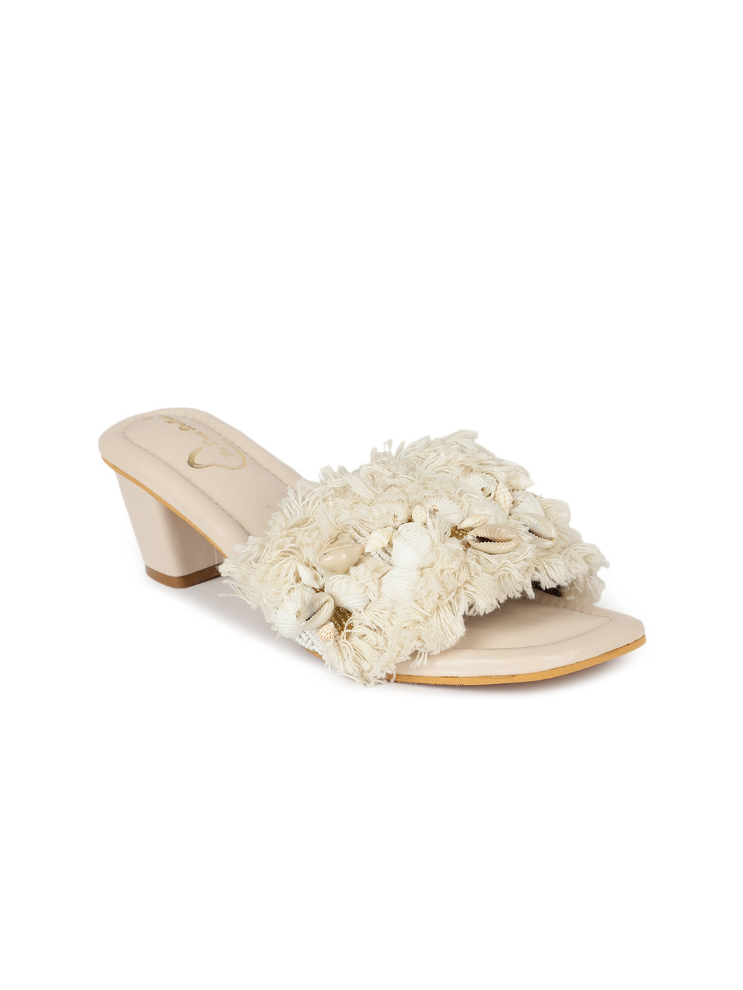 

The Desi Dulhan Embellished Open Toe Block Heels, Cream