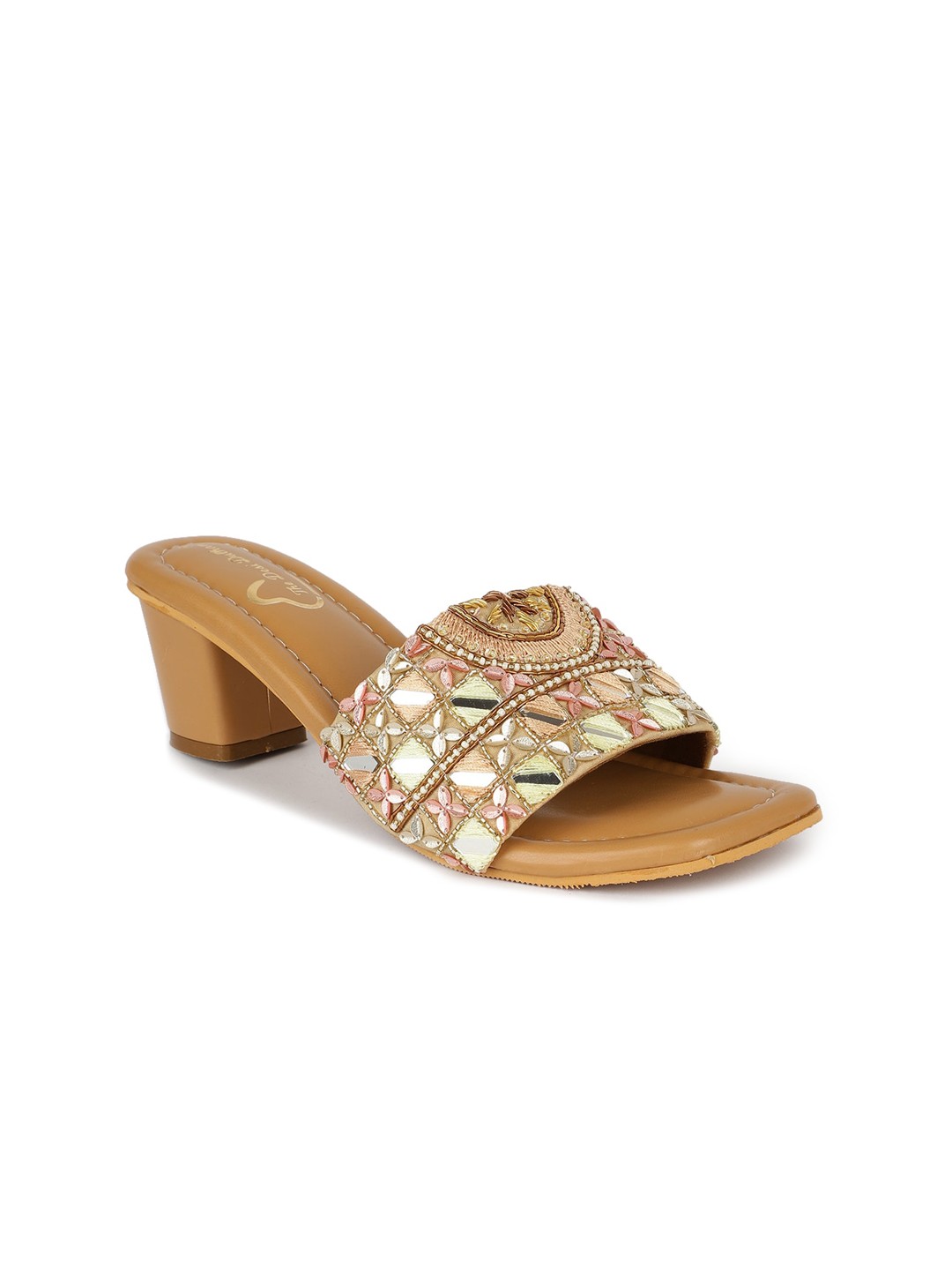 

The Desi Dulhan Embellished Open Toe Block Heels, Brown