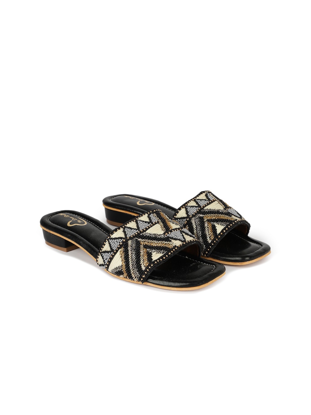 

The Desi Dulhan Embellished Open Toe Block Heels, Black
