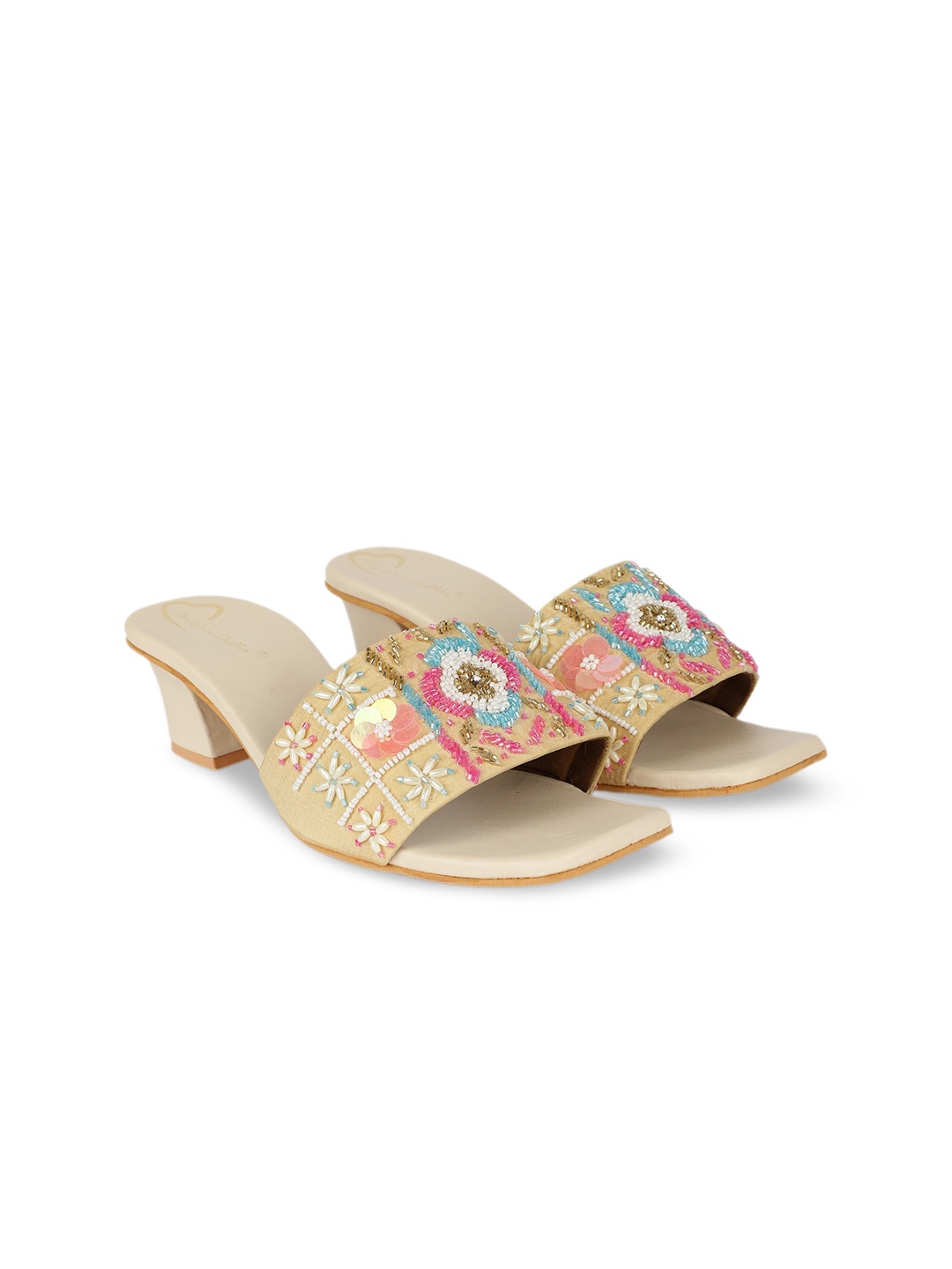

The Desi Dulhan Ethnic Embellished Block Heels, Beige