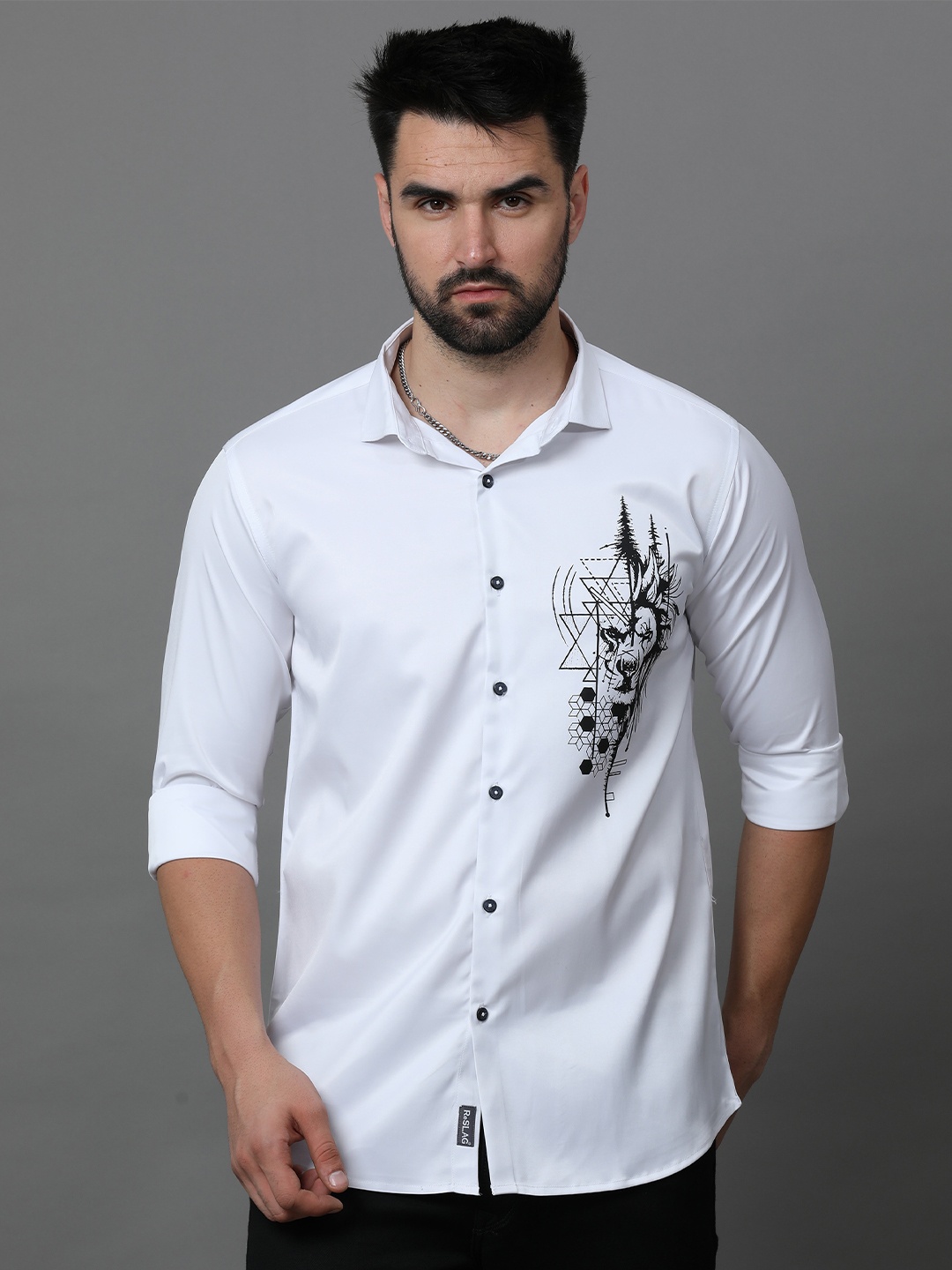 

Reslag Graphic Printed Satin Casual Shirt, White