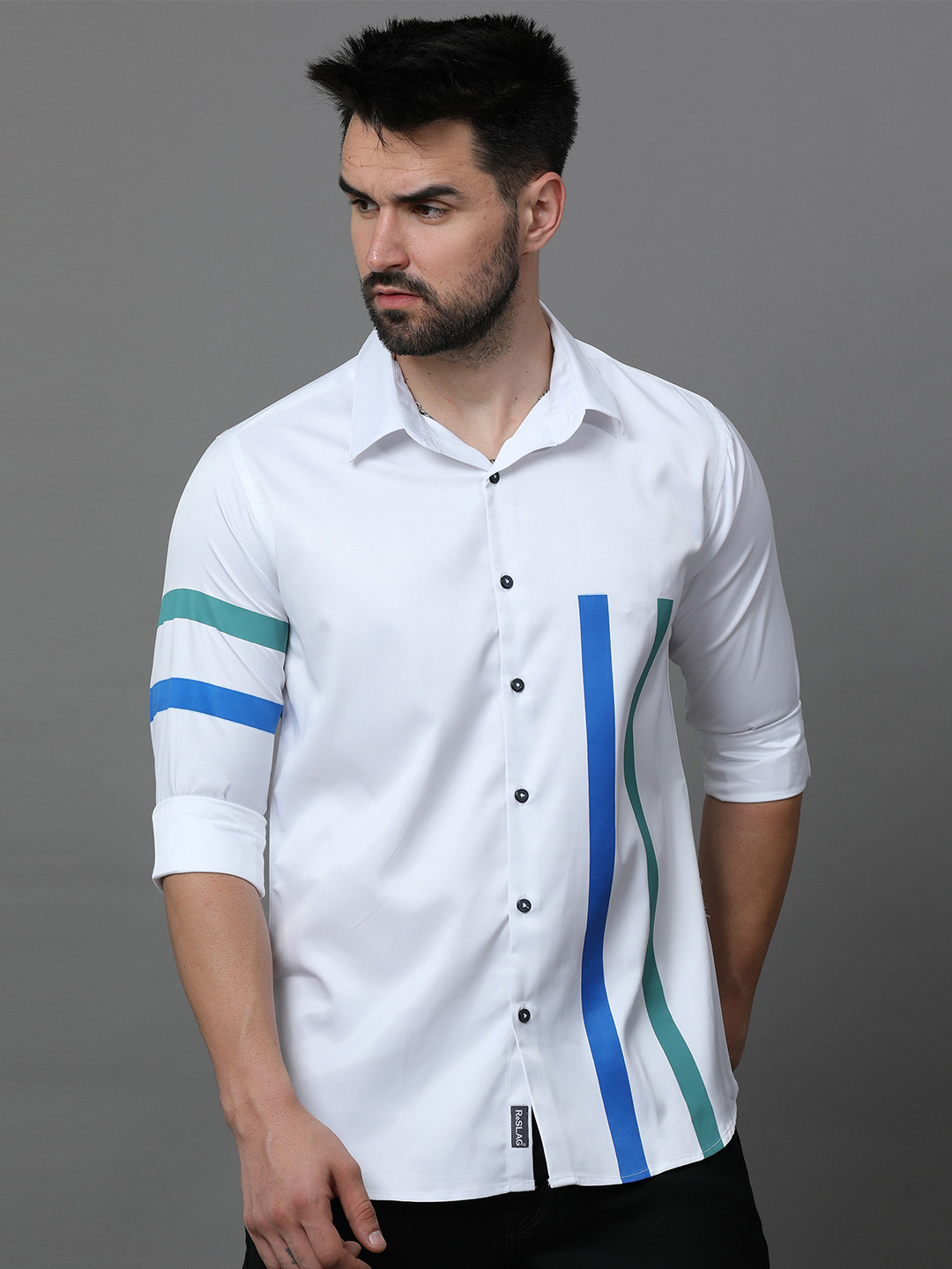 

Reslag Geometric Printed Satin Casual Shirt, White