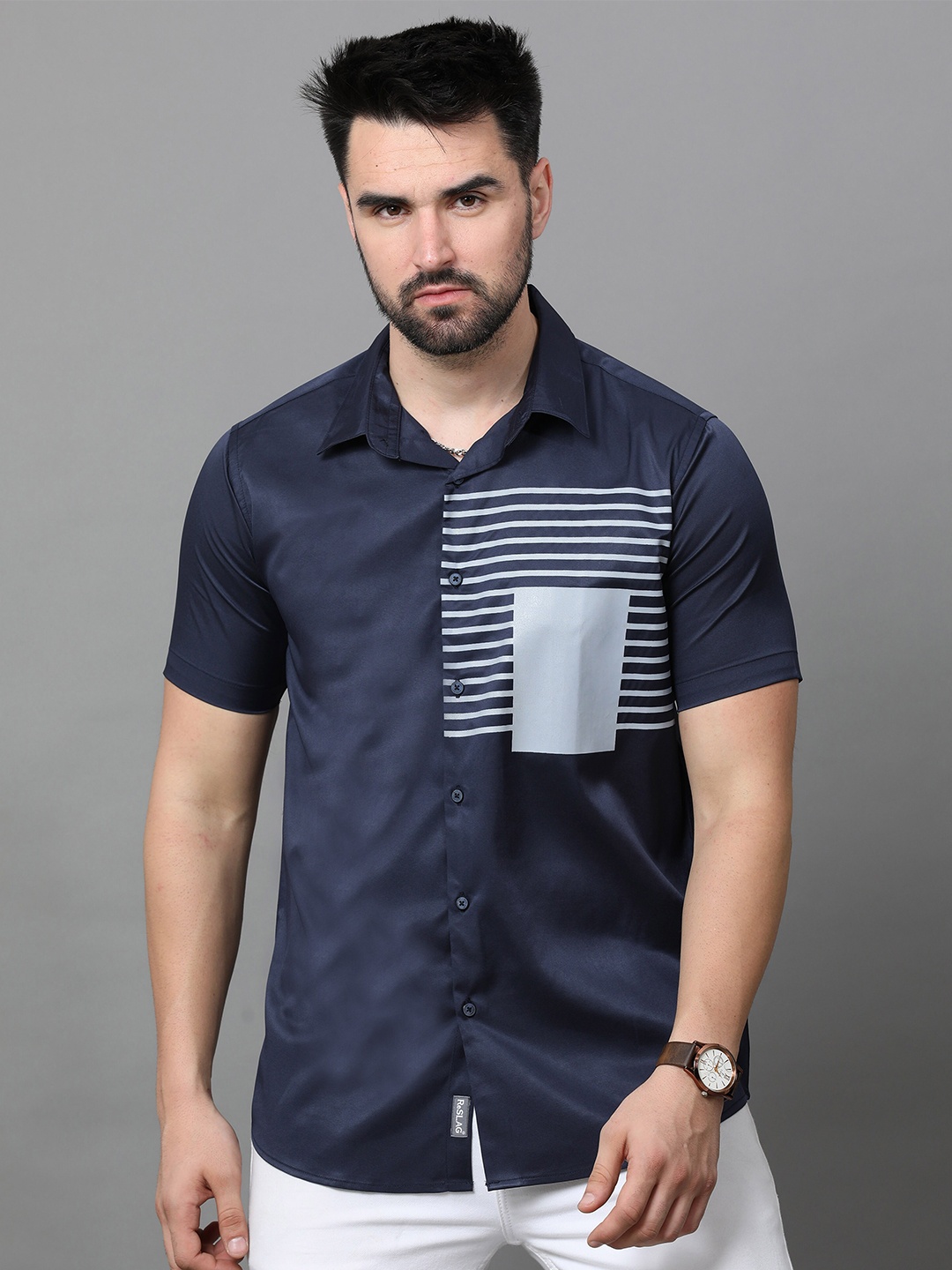 

Reslag Striped Casual Satin Shirt, Blue