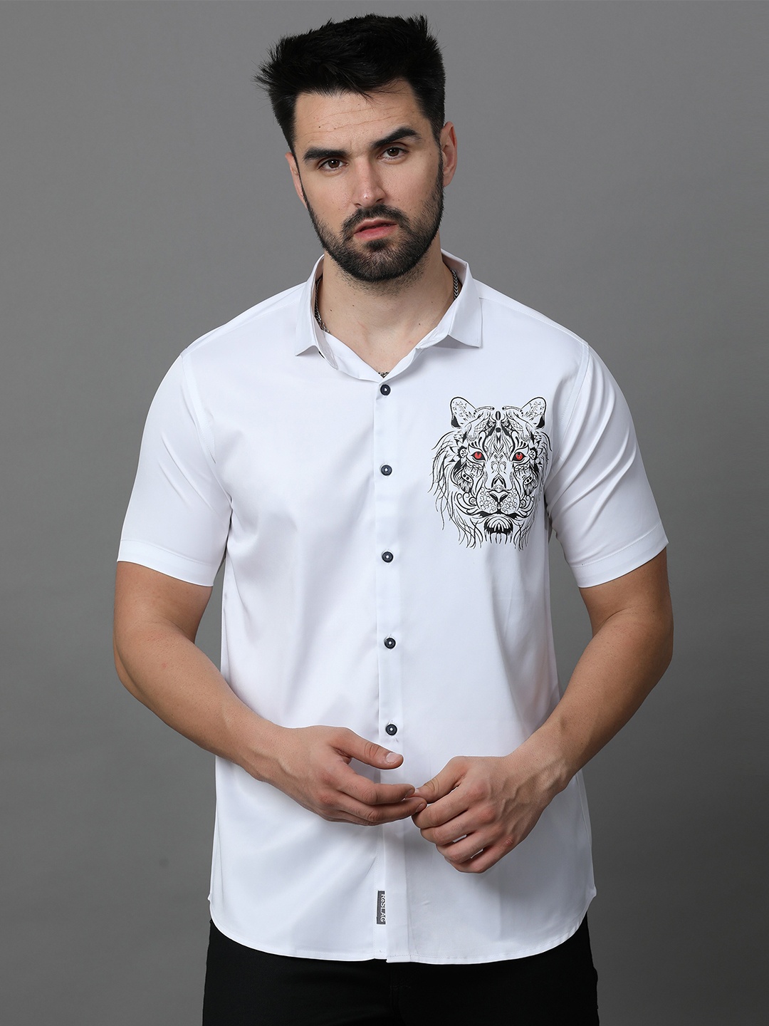 

Reslag Graphic Printed Satin Casual Shirt, White