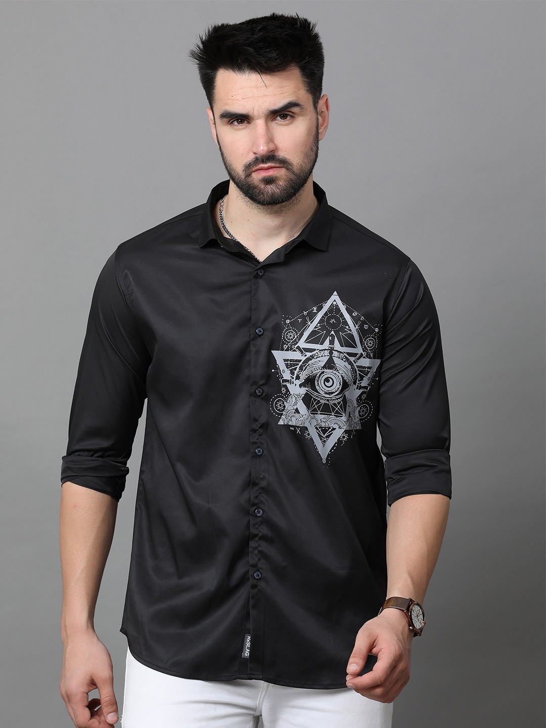 

Reslag Graphic Printed Satin Casual Shirt, Black