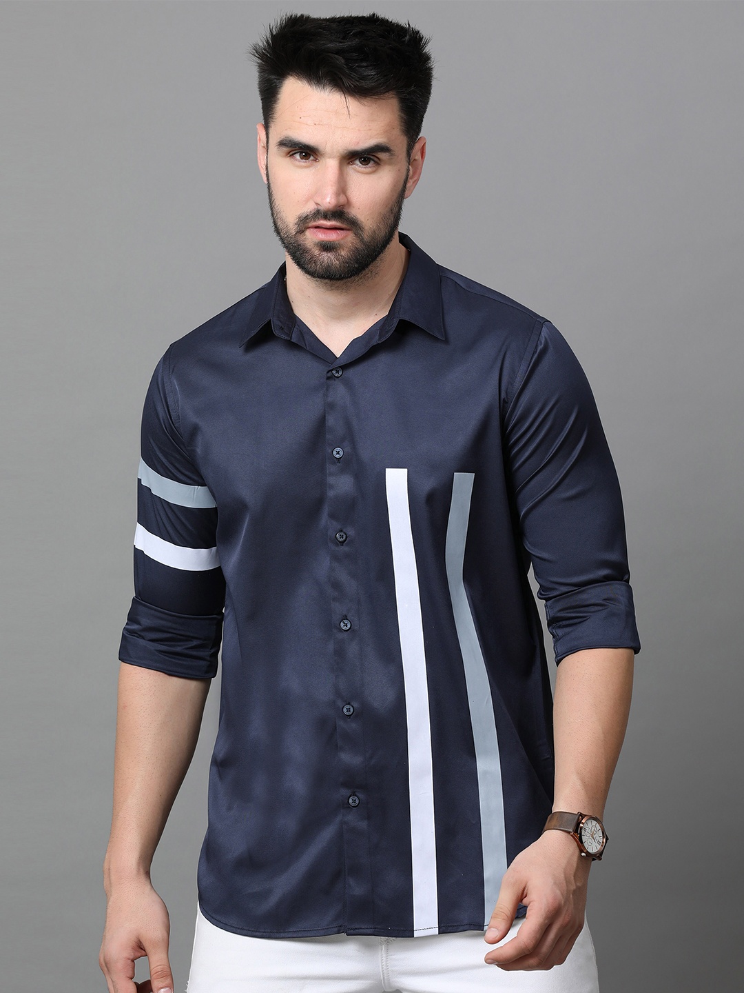 

Reslag Striped Casual Satin Shirt, Blue