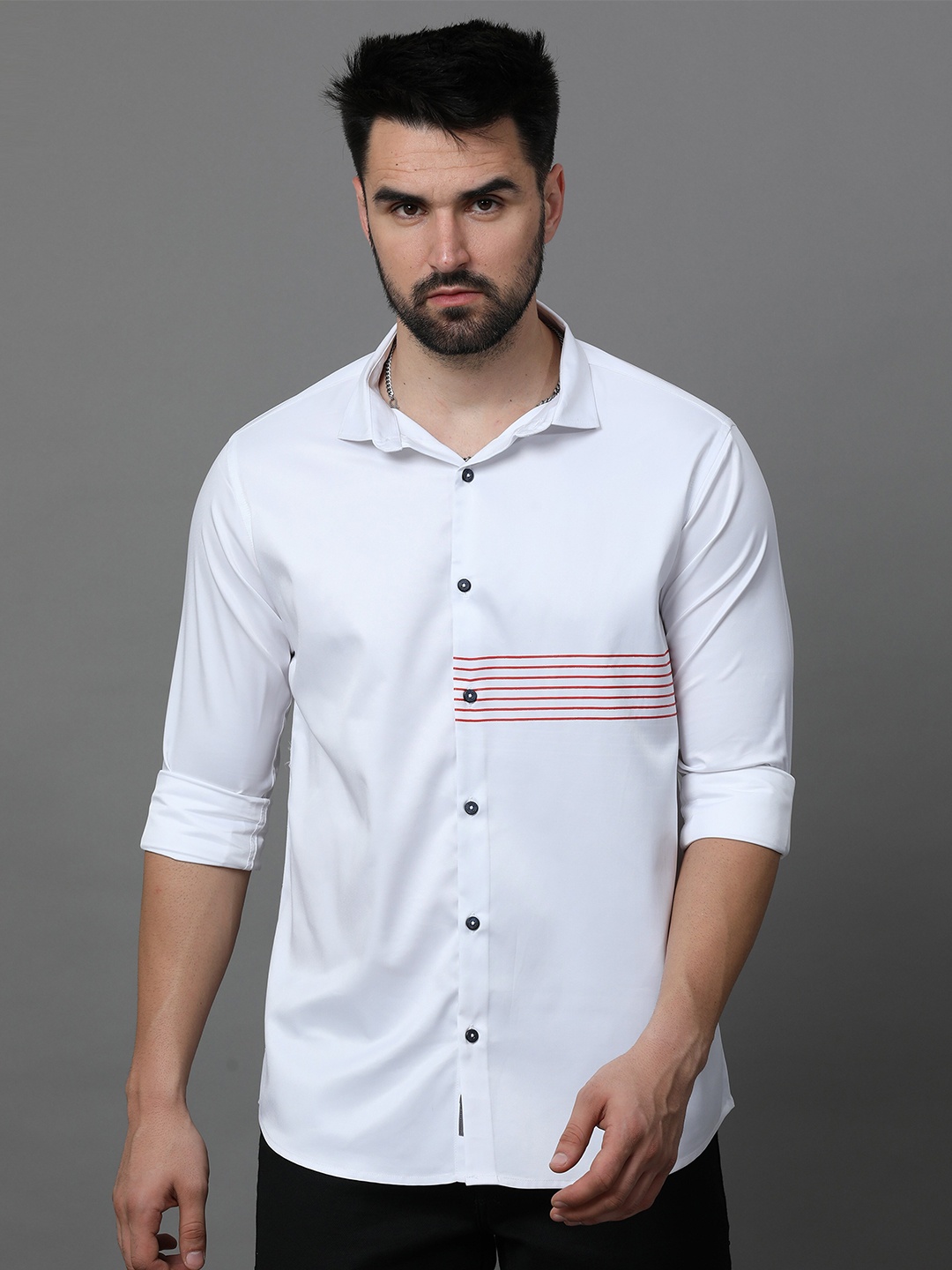 

Reslag Striped Satin Casual Shirt, White