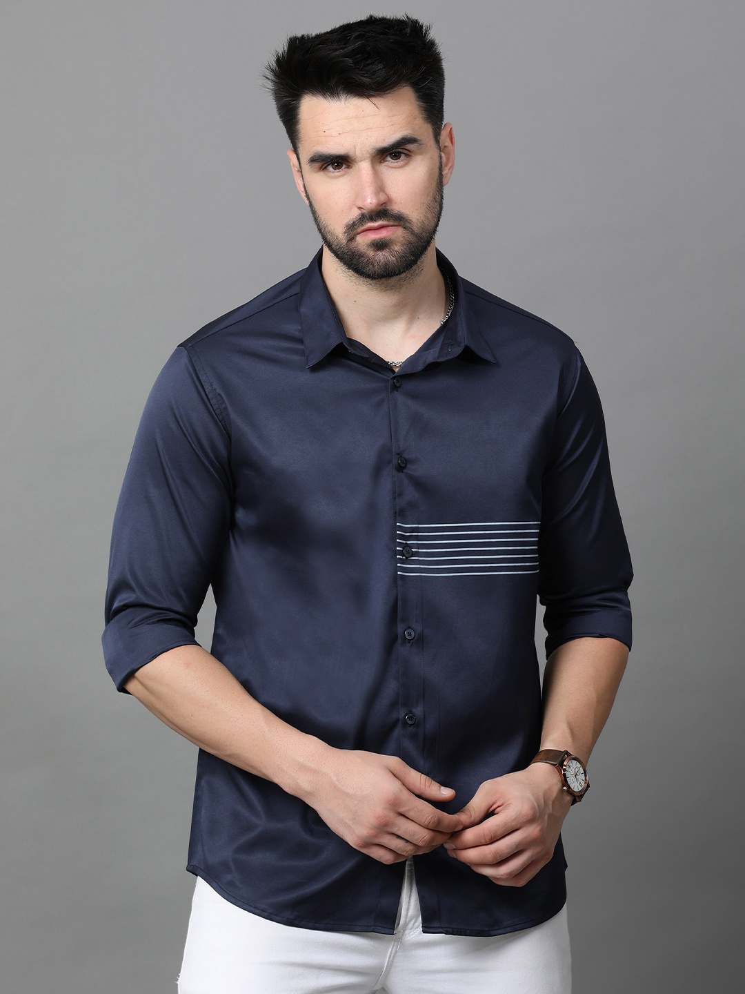 

Reslag Geometric Printed Satin Casual Shirt, Navy blue