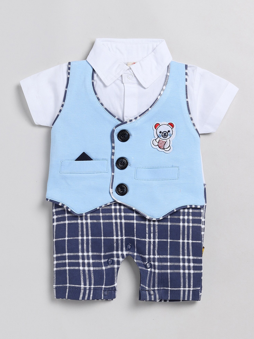 

BRATS AND DOLLS Infants Boys Checked Cotton Rompers, Blue