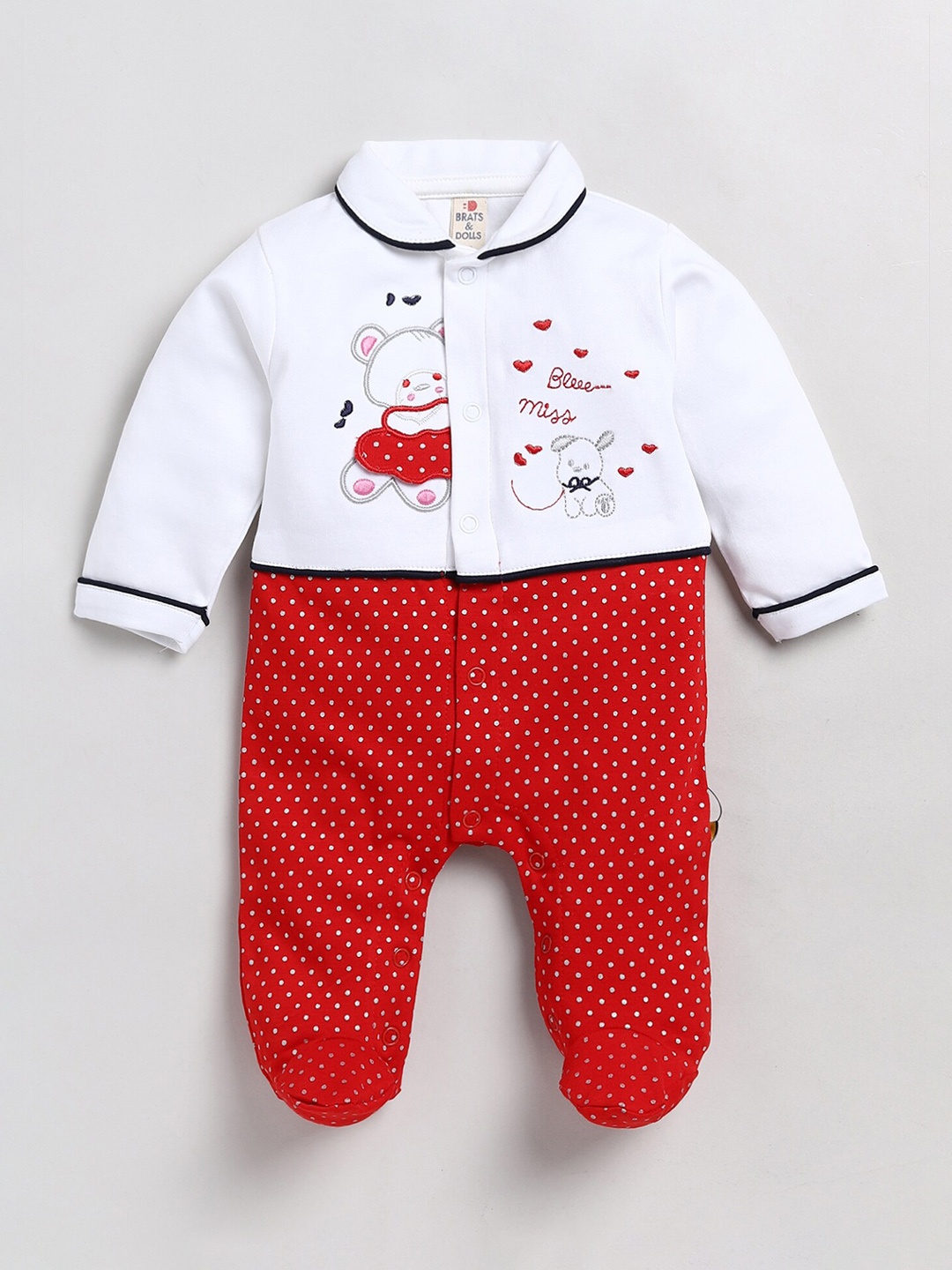 

BRATS AND DOLLS Infants Girls Printed Pure Cotton Rompers, Red